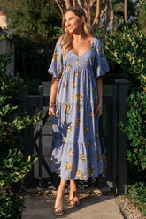 Judith Dress | Blue + Golden Floral